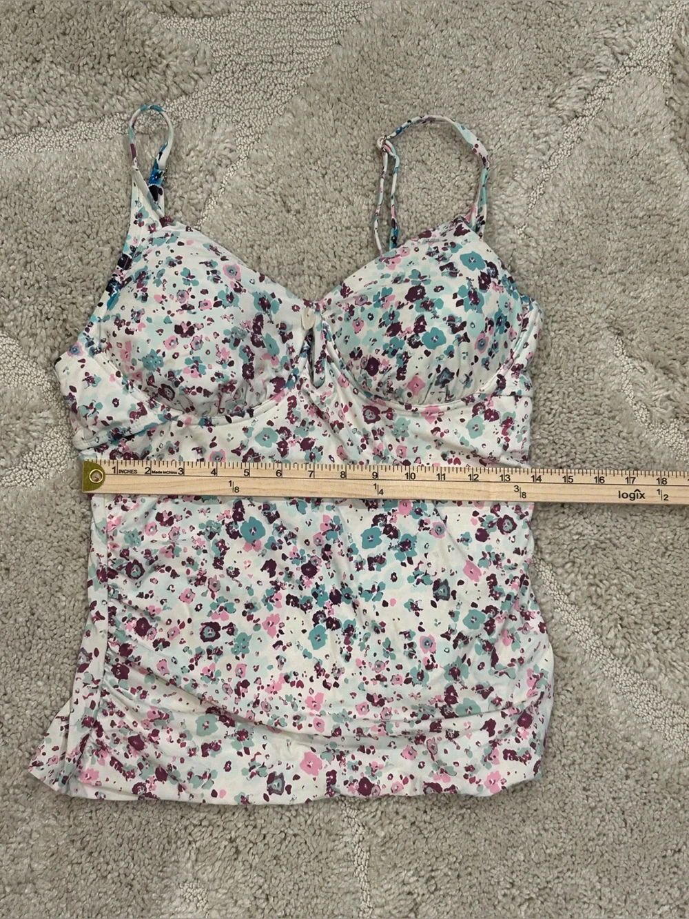 Anne Cole Floral Tankini Swim Top in White, Teal & Plum